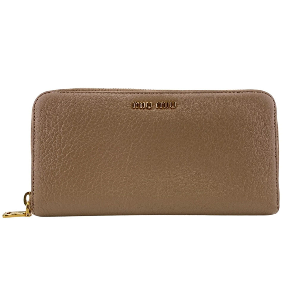 Miu Miu MIUMIU 5M0506 Round Zipper Logo Long Wallet Beige